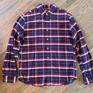 J Crew Men's L Slim Fit - Blue/Red/Tan Cotton Oxford Shirt